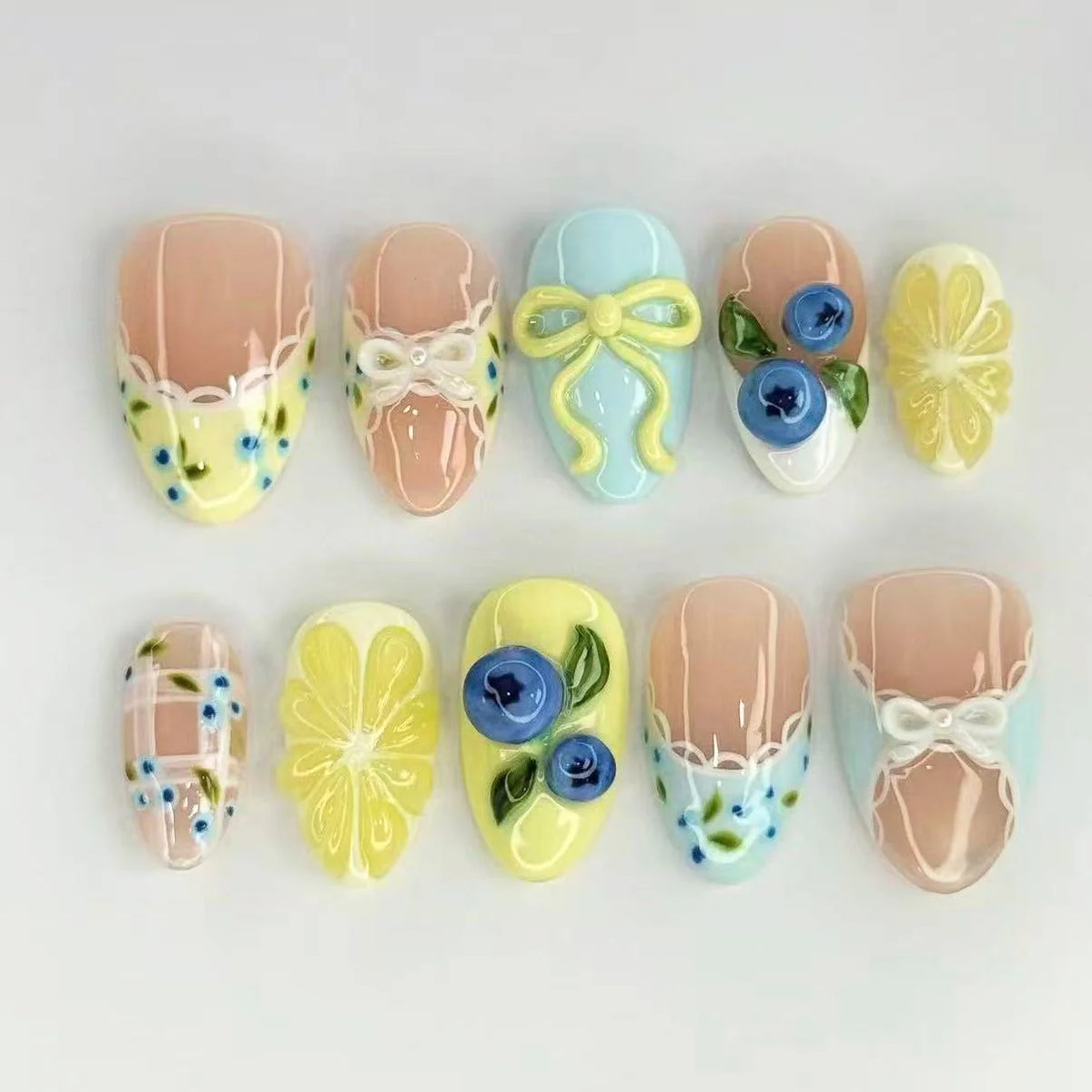 Press-On Nail Set Floral & Bow Designs Peel-And-Stick