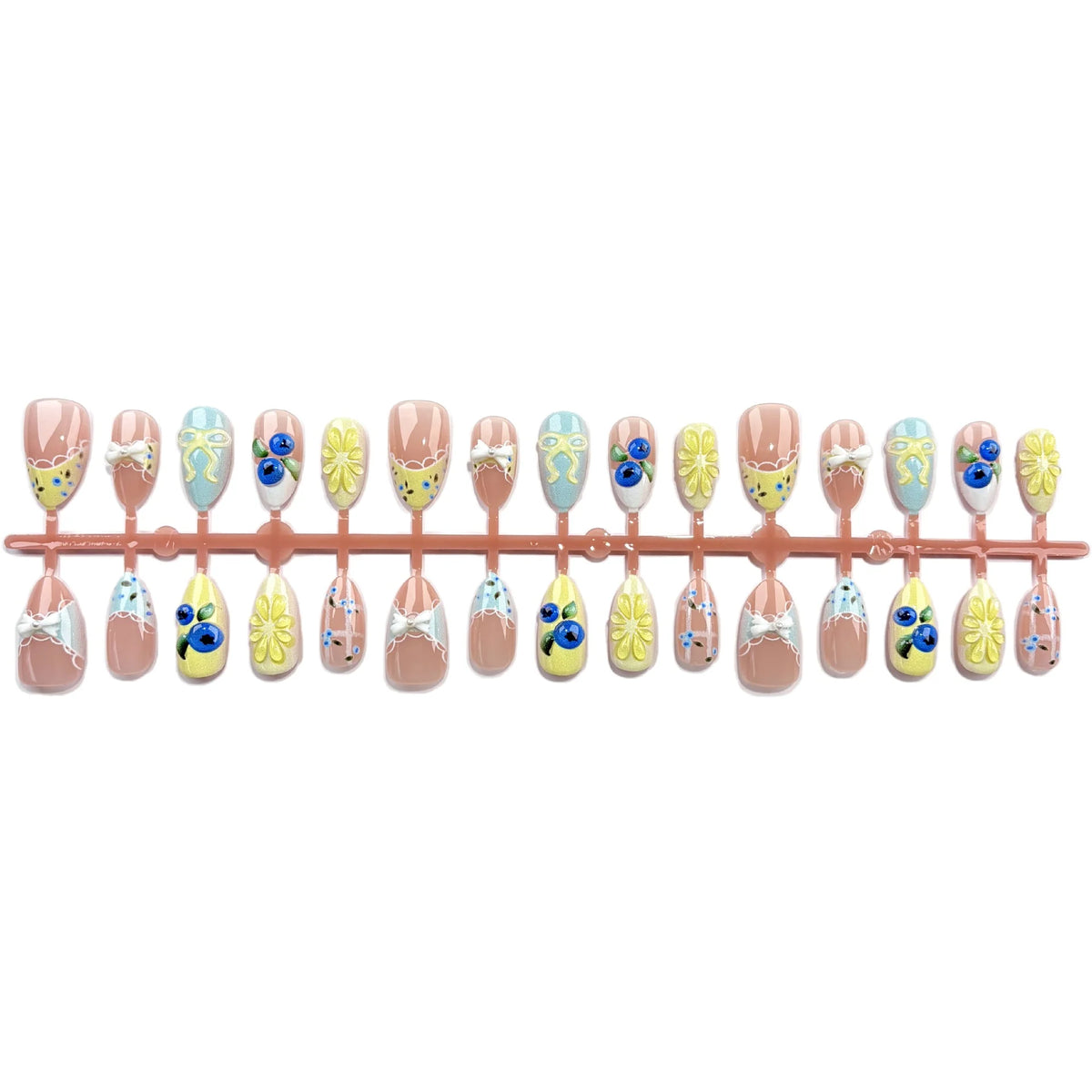 Press-On Nail Set Floral & Bow Designs Peel-And-Stick