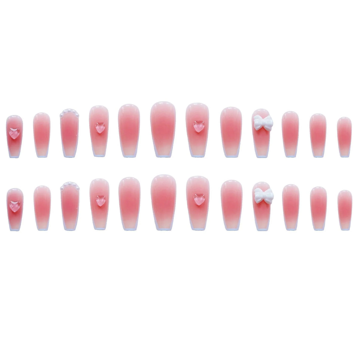 Press-On Nail Set Floral Bow Embellished Glue-On