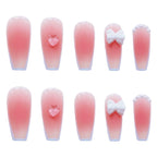 Press-On Nail Set Floral Bow Embellished Glue-On
