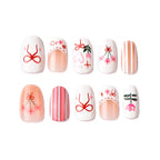 Press-On Nail Set Floral & Bow Transparent Base