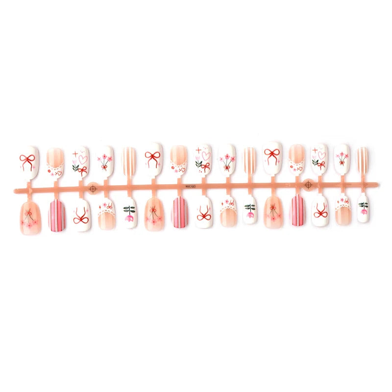 Press-On Nail Set Floral & Bow Transparent Base