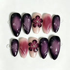 Press-On Nail Set Floral Bubble Design Durable Glossy Finish