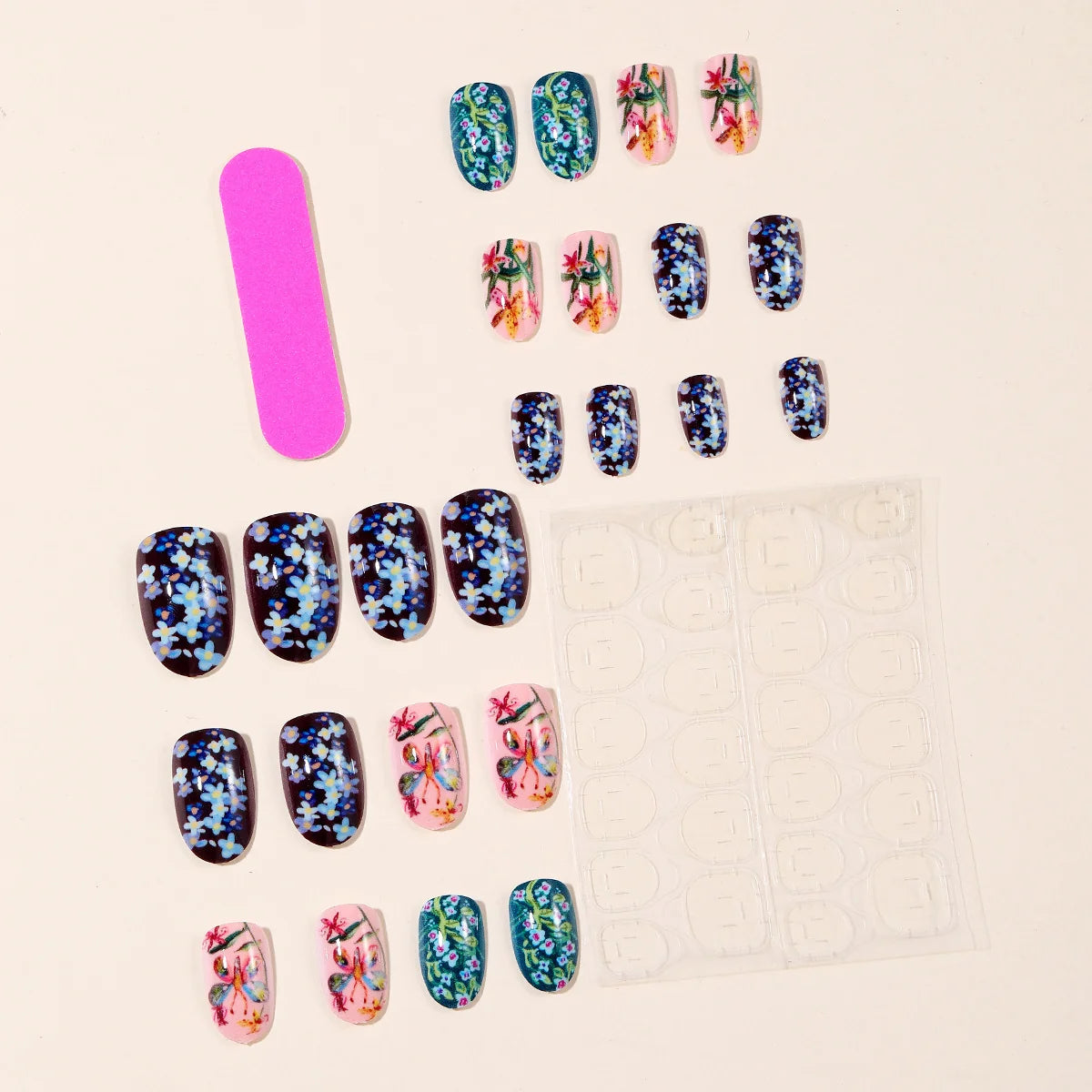 Press-On Nail Set Floral & Butterfly Chip-Resistant