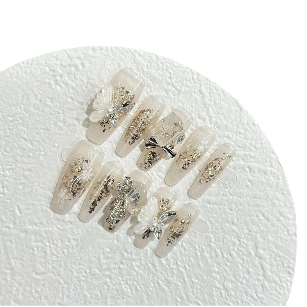 Press-On Nail Set Floral & Butterfly Designs Salon-Quality Finish