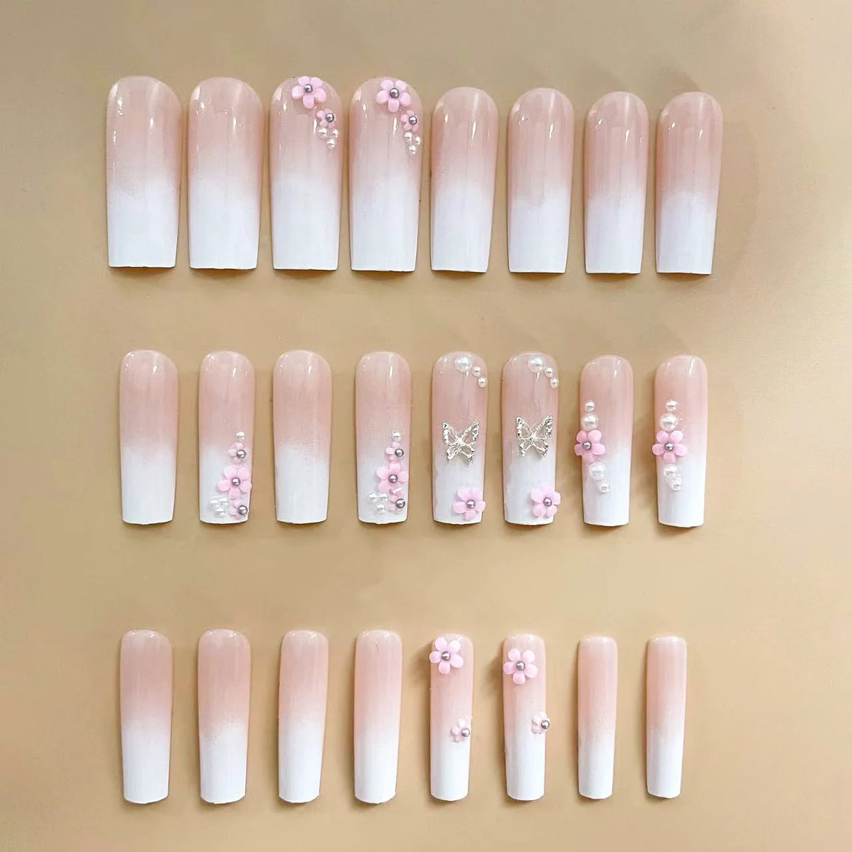 Press-On Nail Set Floral & Butterfly Easy-Apply Adhesive