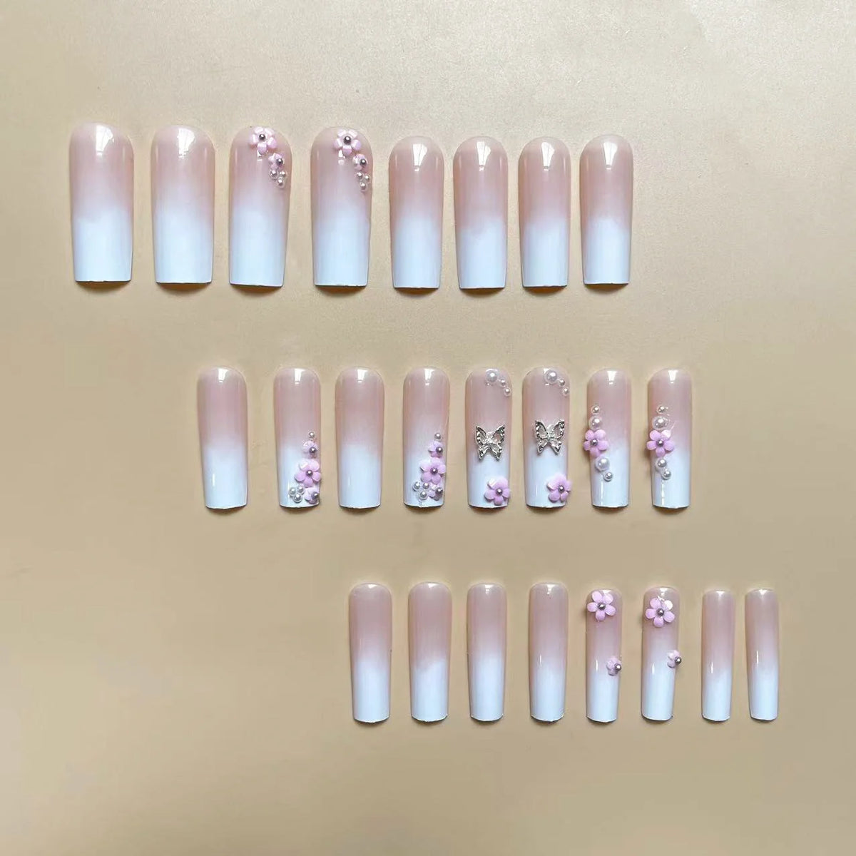 Press-On Nail Set Floral & Butterfly Easy-Apply Adhesive
