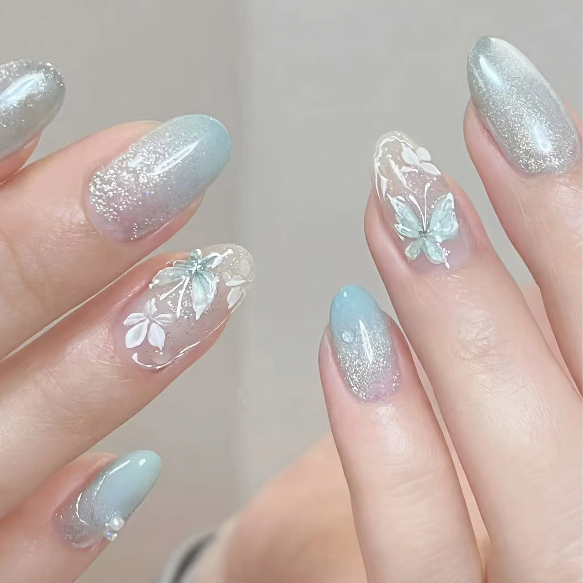 Press-On Nail Set Floral & Butterfly No-Mess Adhesive