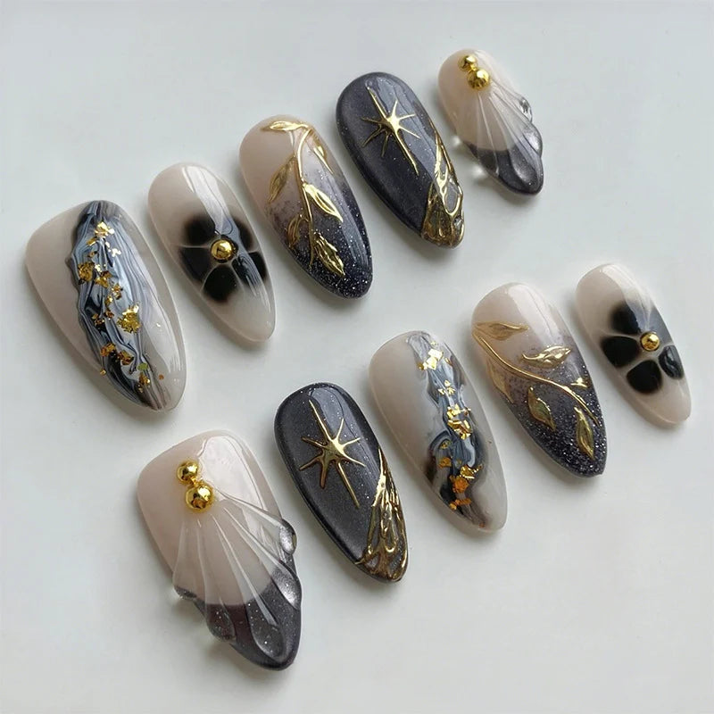 Press-On Nail Set Floral & Butterfly Peel-And-Stick Reusable