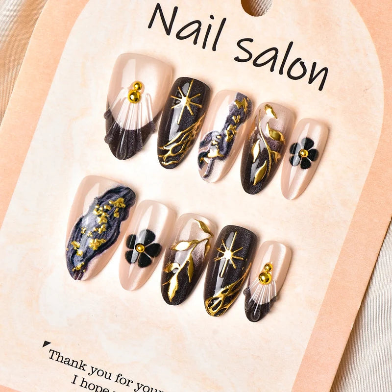 Press-On Nail Set Floral & Butterfly Peel-And-Stick Reusable
