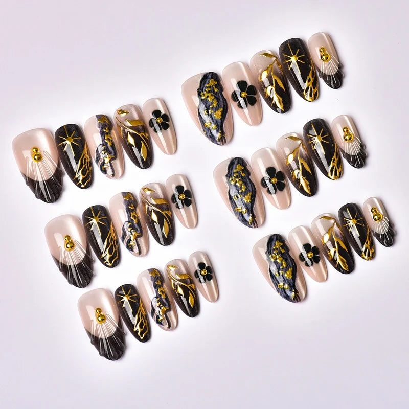 Press-On Nail Set Floral & Butterfly Peel-And-Stick Reusable