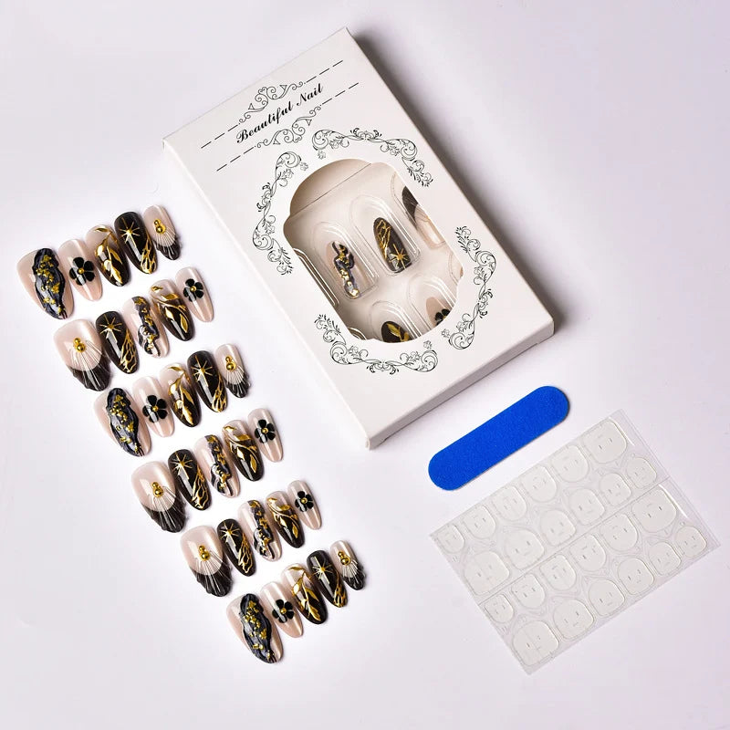 Press-On Nail Set Floral & Butterfly Peel-And-Stick Reusable