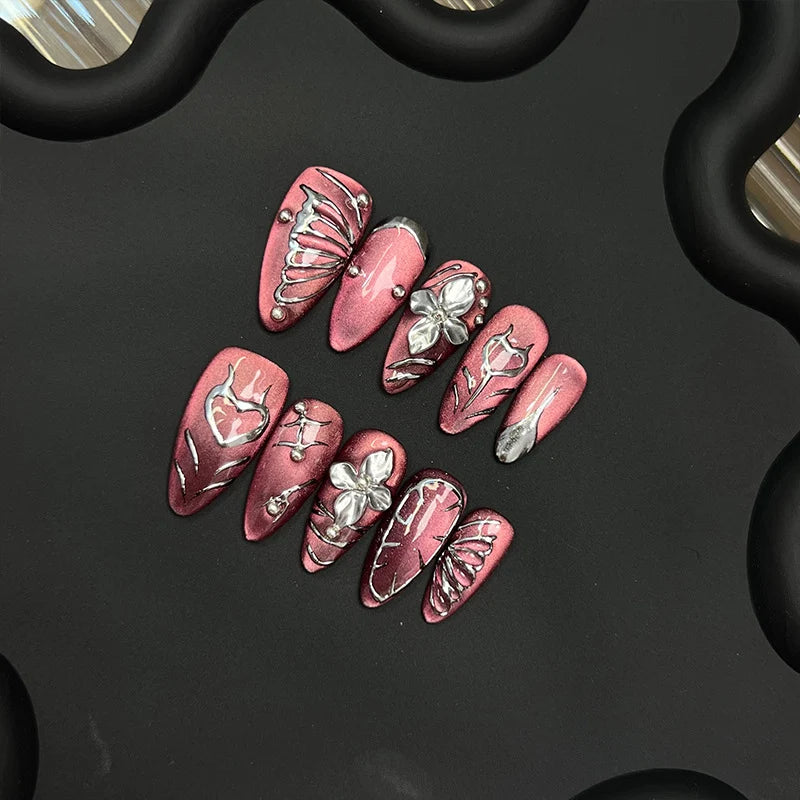Press-On Nail Set Floral & Butterfly Reusable