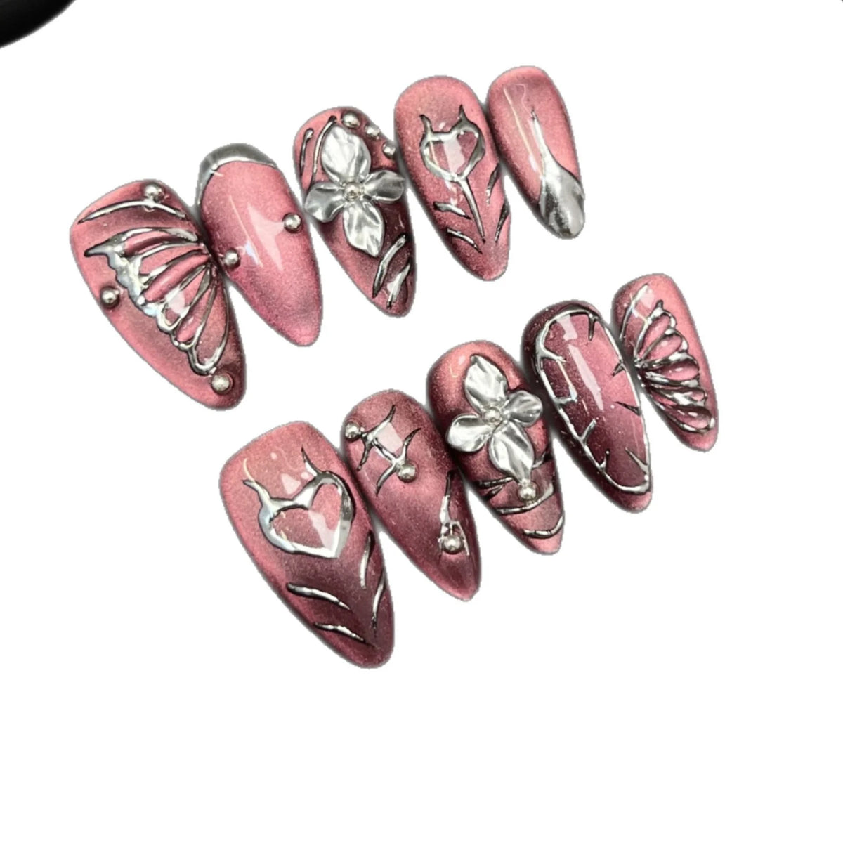Press-On Nail Set Floral & Butterfly Reusable