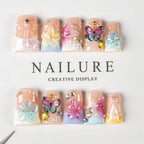 Press-On Nail Set Floral Butterfly Reusable Easy Application