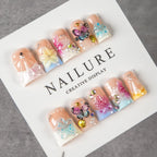 Press-On Nail Set Floral Butterfly Reusable Easy Application