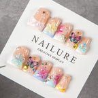 Press-On Nail Set Floral Butterfly Reusable Easy Application