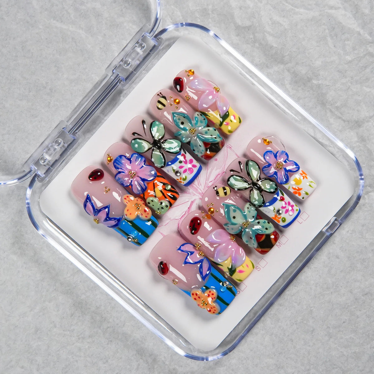 Press-On Nail Set Floral & Butterfly Reusable Salon-Quality