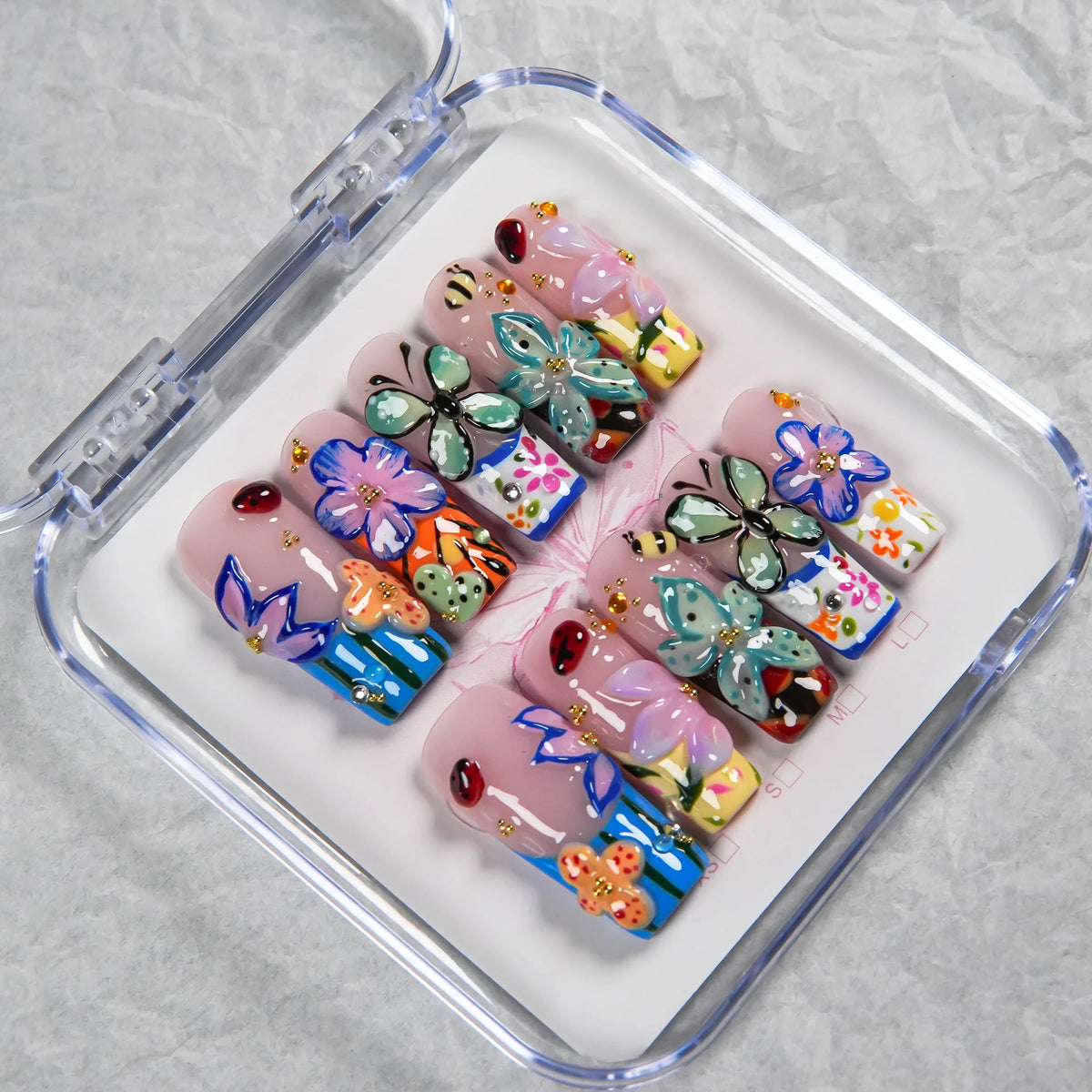 Press-On Nail Set Floral & Butterfly Reusable Salon-Quality