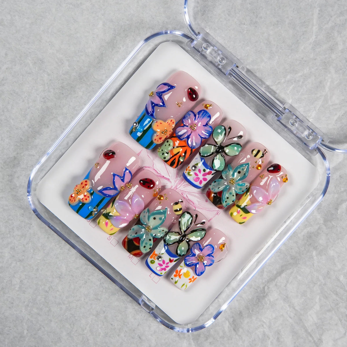 Press-On Nail Set Floral & Butterfly Reusable Salon-Quality