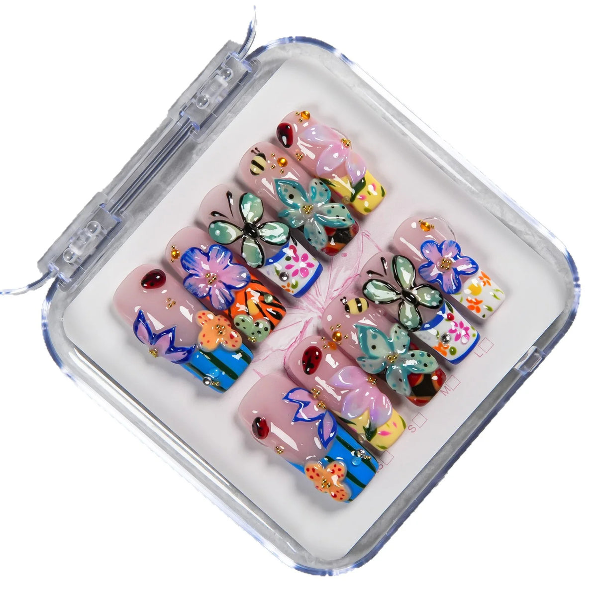 Press-On Nail Set Floral & Butterfly Reusable Salon-Quality