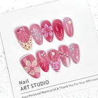 Press-On Nail Set Floral Camellia Easy Application