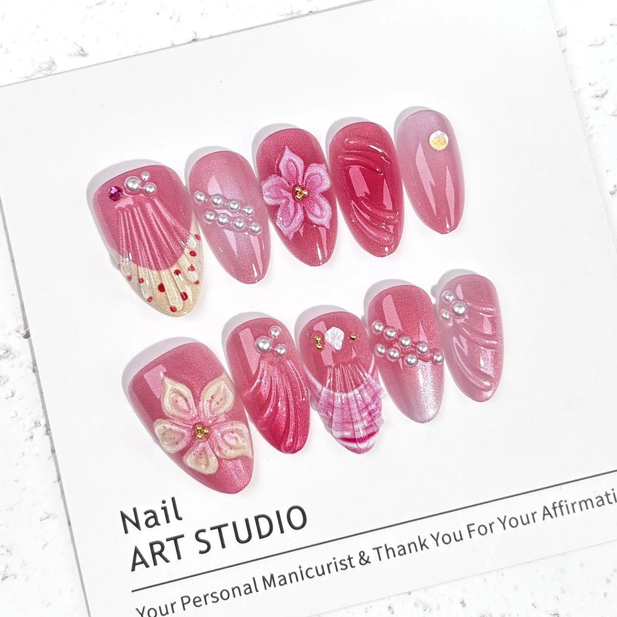 Press-On Nail Set Floral Camellia Easy Application