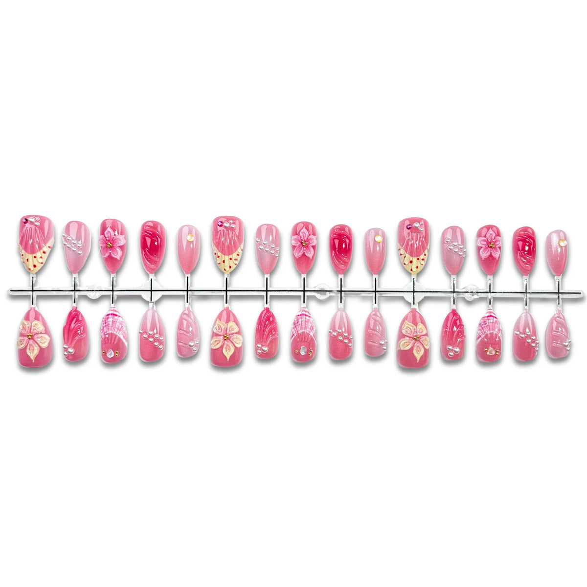 Press-On Nail Set Floral Camellia Easy Application