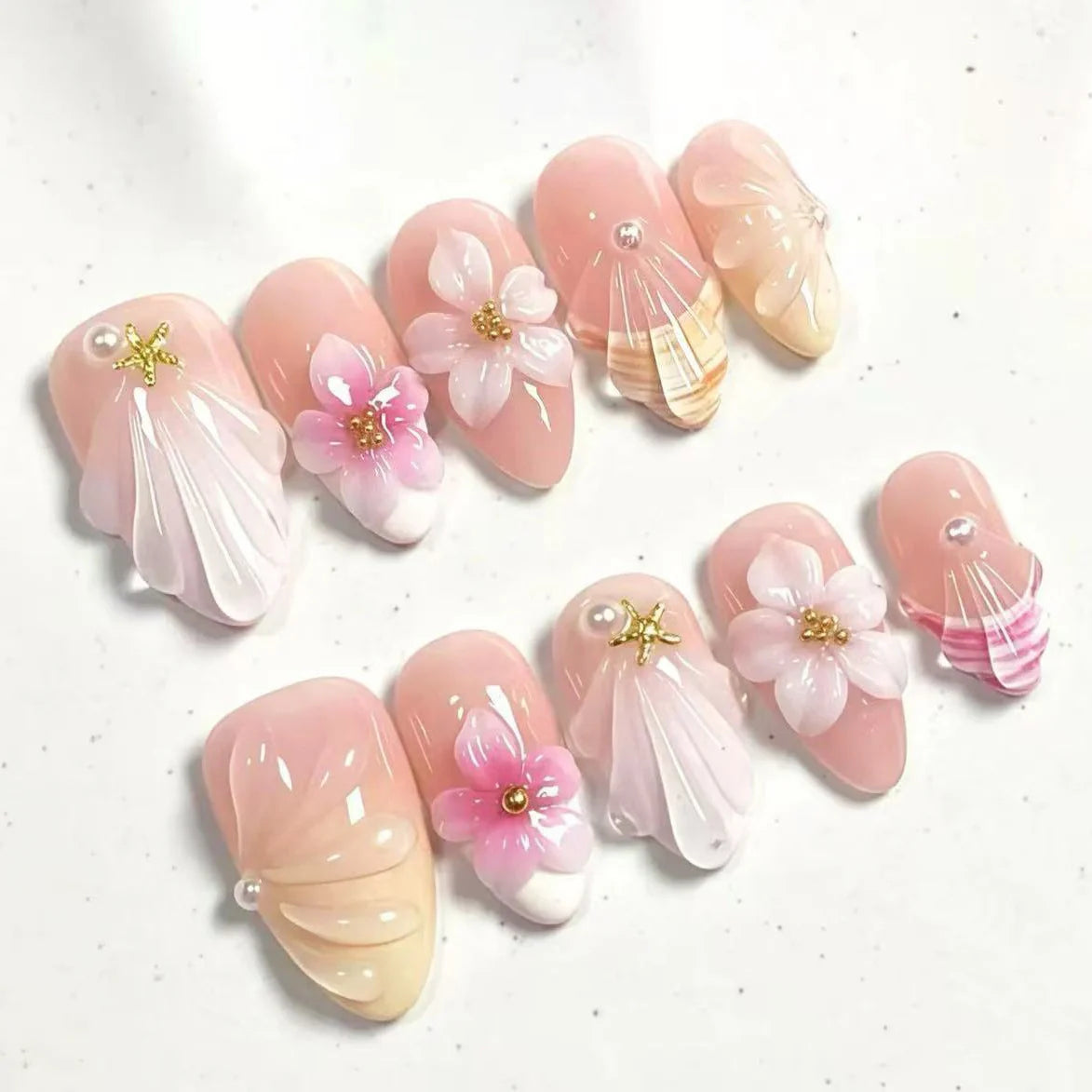 Press-On Nail Set Floral Cherry Blossom Easy Application