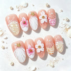 Press-On Nail Set Floral Cherry Blossom Easy Application