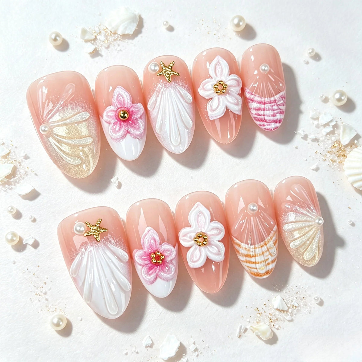 Press-On Nail Set Floral Cherry Blossom Easy Application