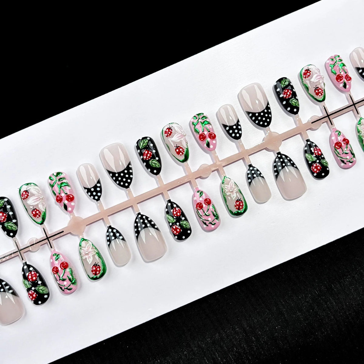 Press-On Nail Set Floral & Cherry Long-Lasting