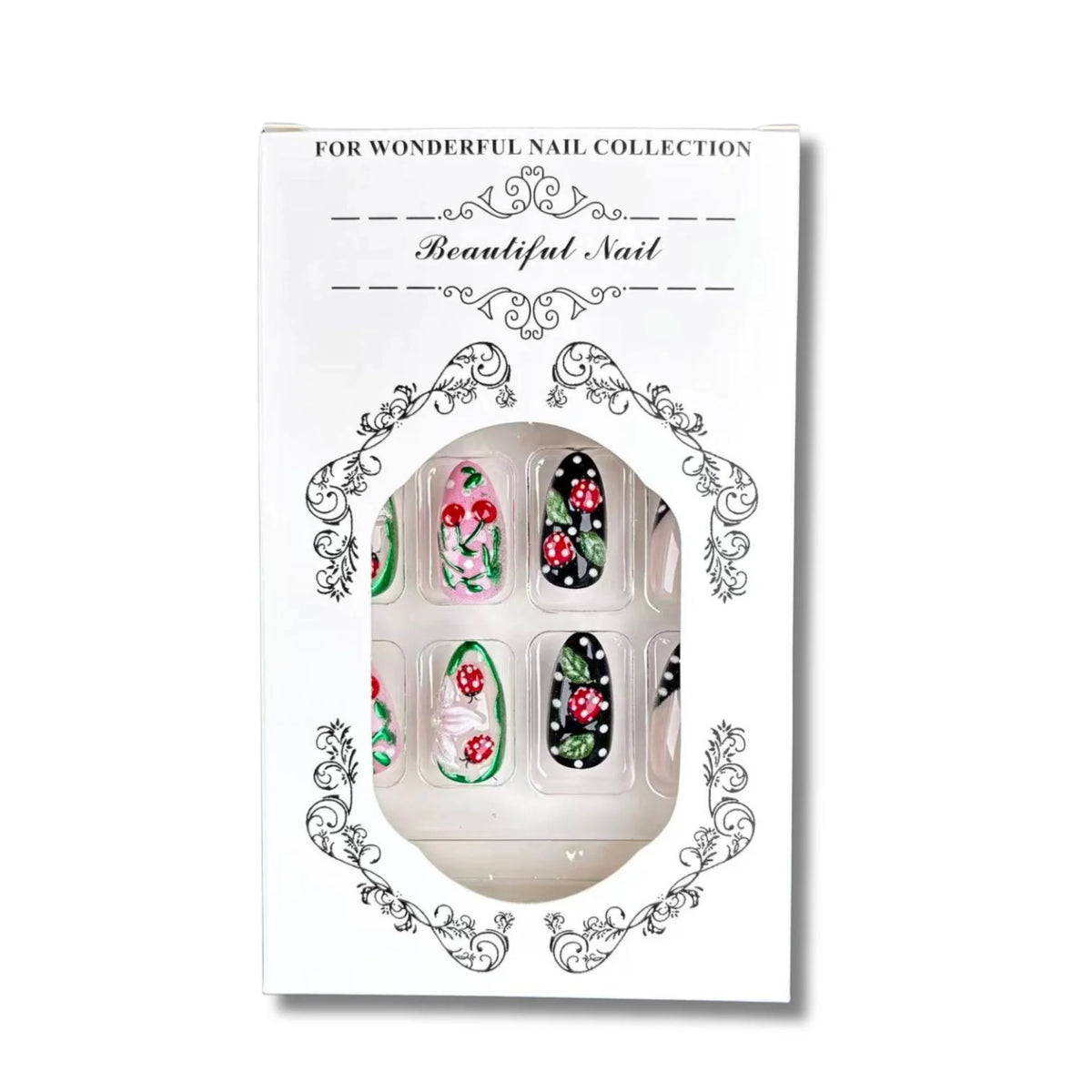 Press-On Nail Set Floral & Cherry Long-Lasting