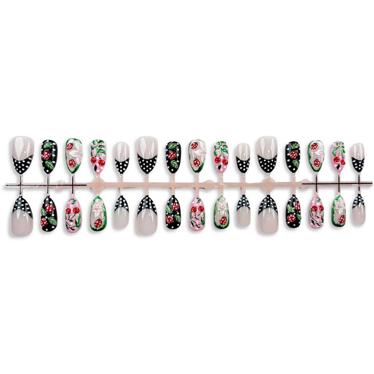 Press-On Nail Set Floral & Cherry Long-Lasting