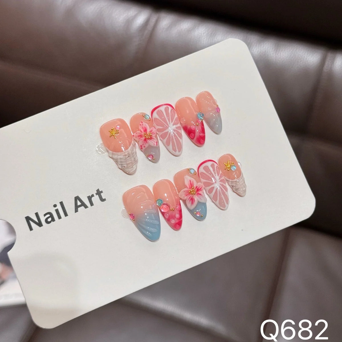 Press-On Nail Set Floral & Citrus Reusable
