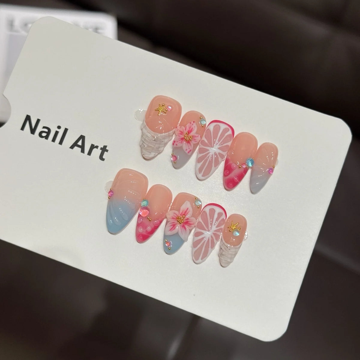 Press-On Nail Set Floral & Citrus Reusable