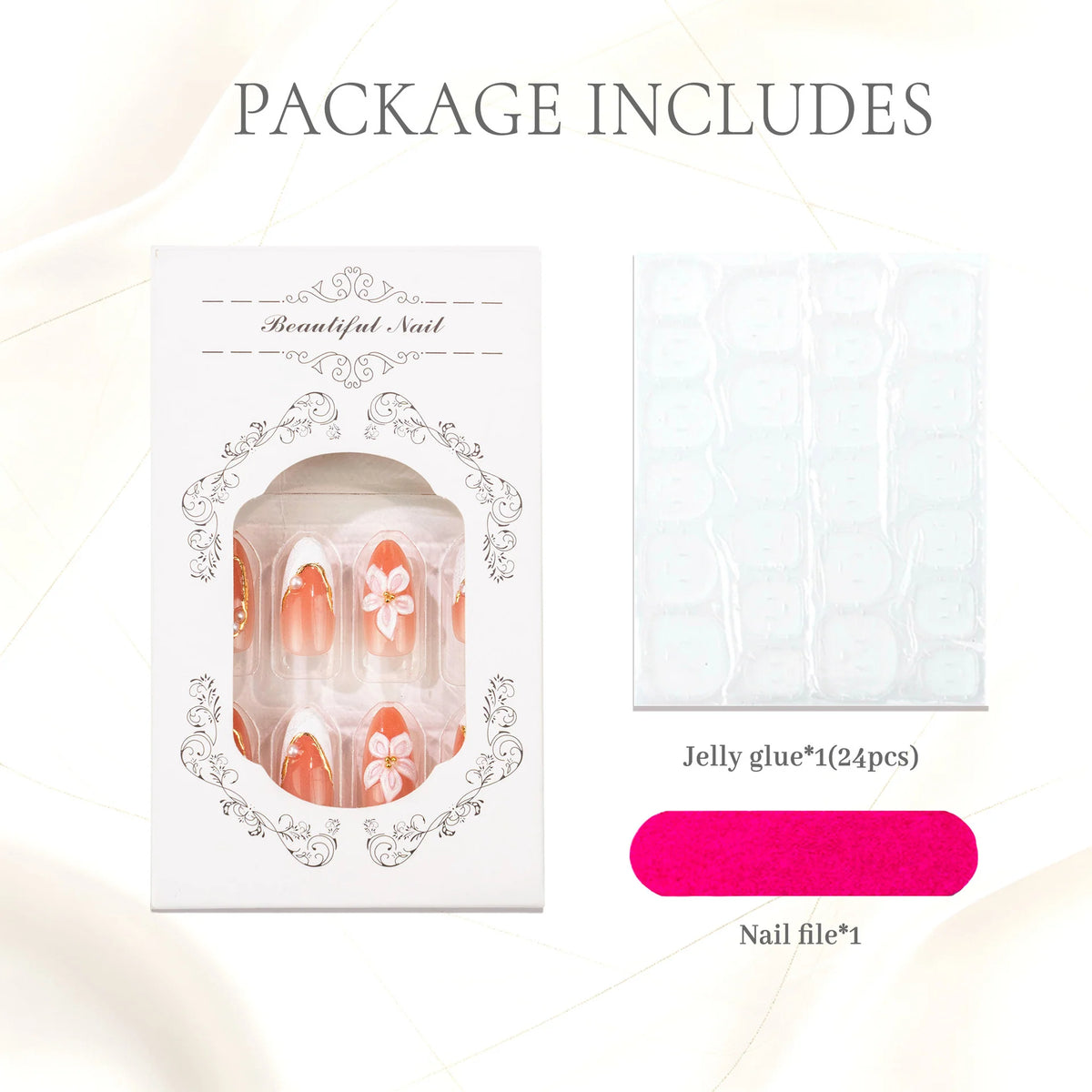 Press-On Nail Set Floral Design 24-Piece