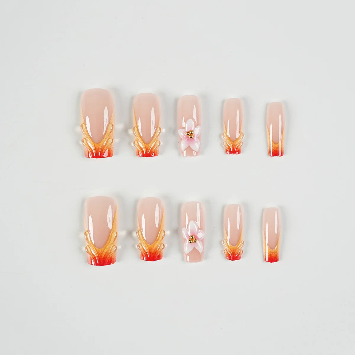 Press-On Nail Set Floral Design 24-Piece