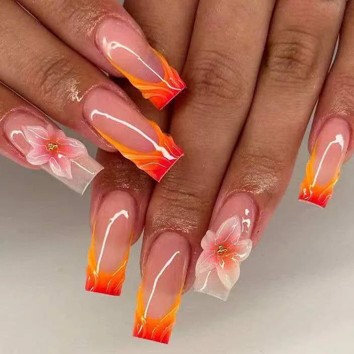 Press-On Nail Set Floral Design 24-Piece