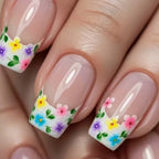 Press-On Nail Set Floral Design 24-Piece Adhesive Tabs