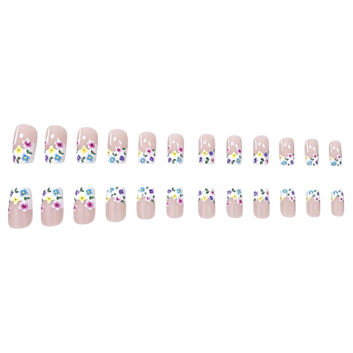 Press-On Nail Set Floral Design 24-Piece Adhesive Tabs