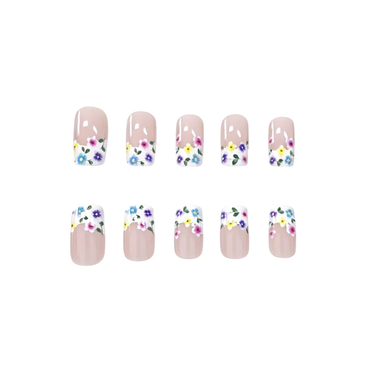 Press-On Nail Set Floral Design 24-Piece Adhesive Tabs