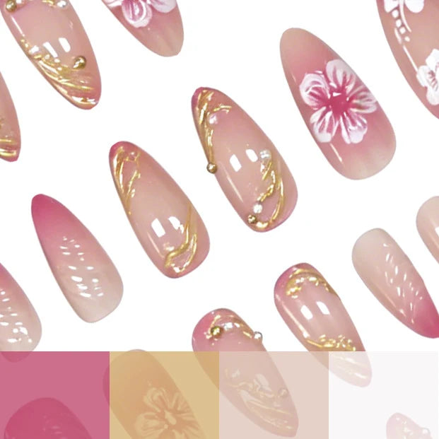 Press-On Nail Set Floral Design 24-Piece Easy Application