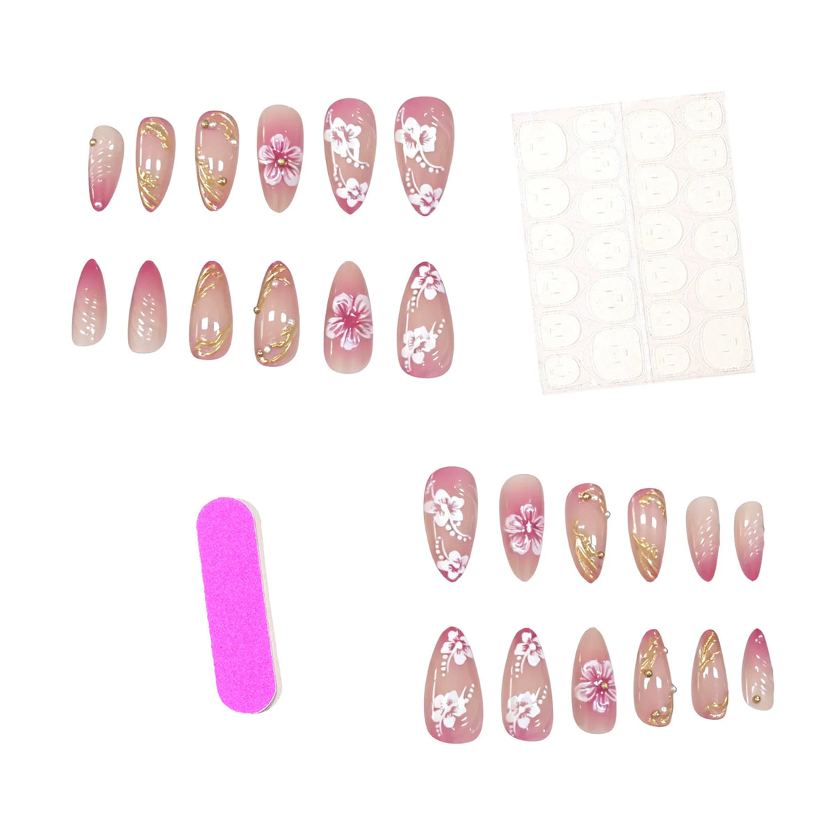 Press-On Nail Set Floral Design 24-Piece Easy Application