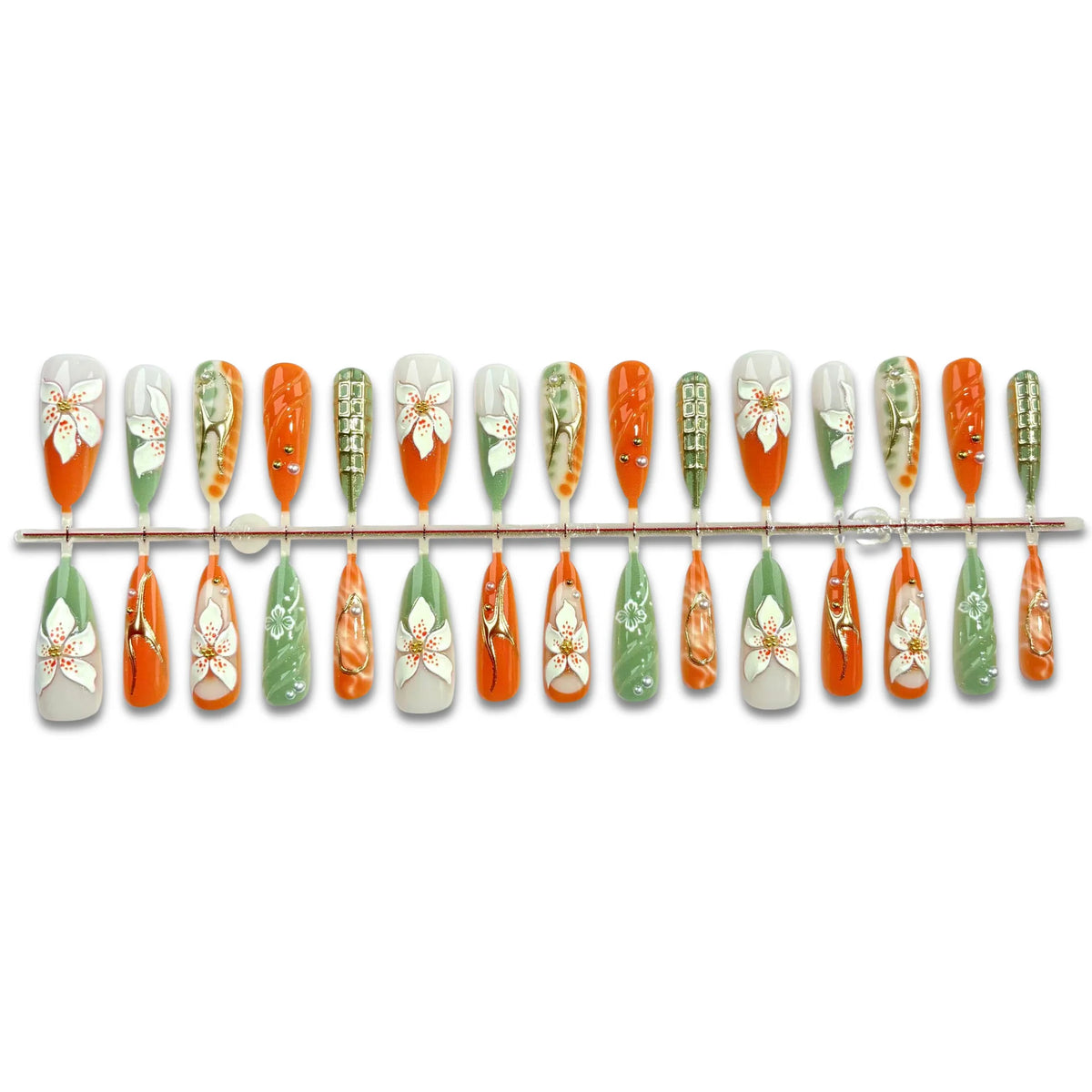 Press-On Nail Set Floral Design 24 Piece Easy Application