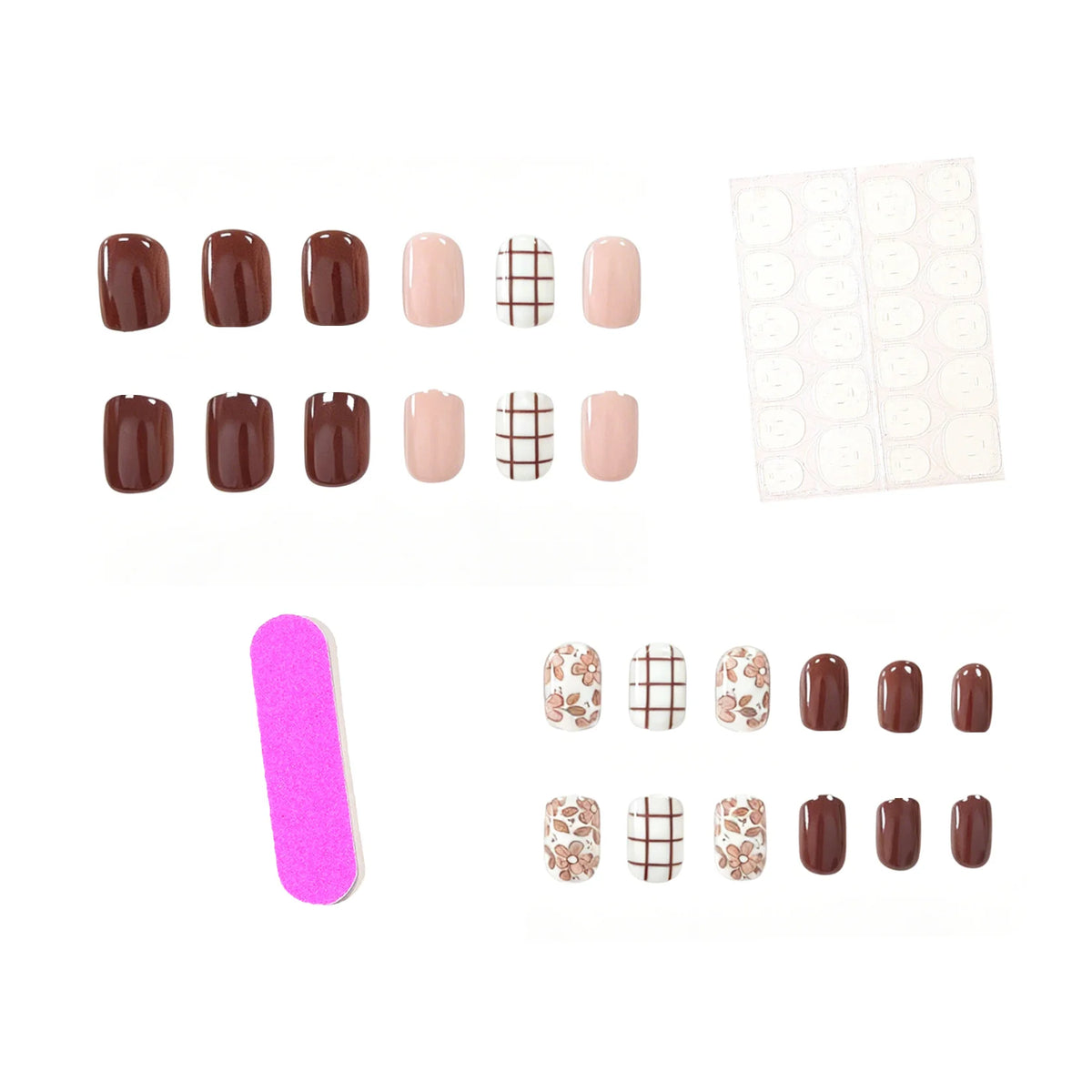 Press-On Nail Set Floral Design 24-Piece Easy Application