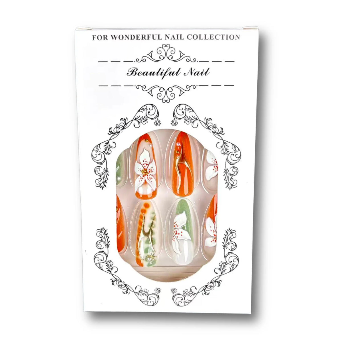 Press-On Nail Set Floral Design 24 Piece Easy Application