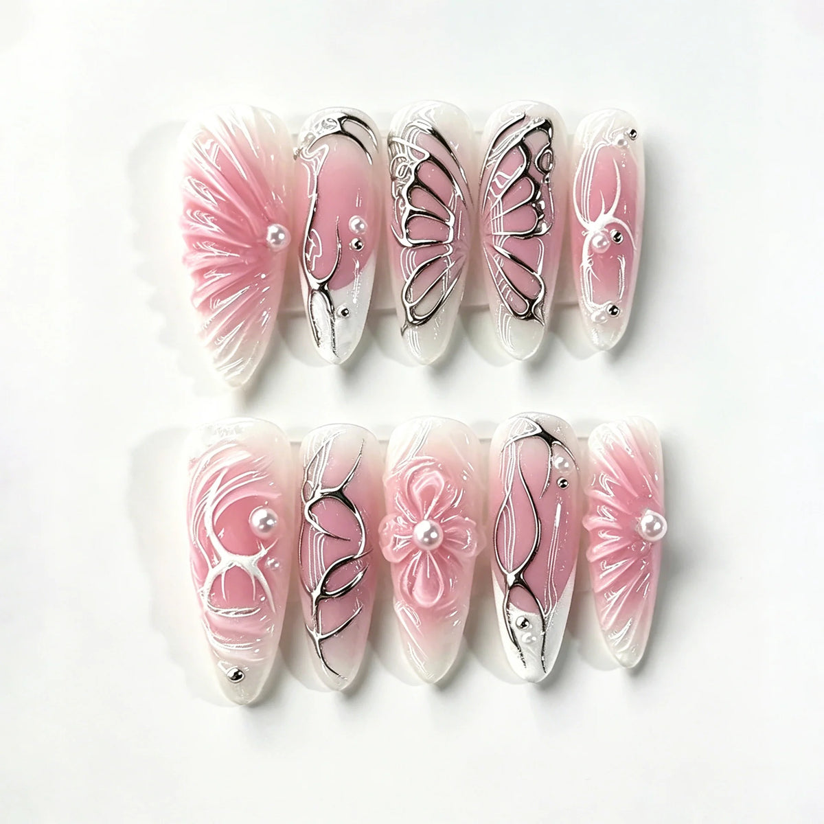 Press-On Nail Set Floral Design 24 Pieces