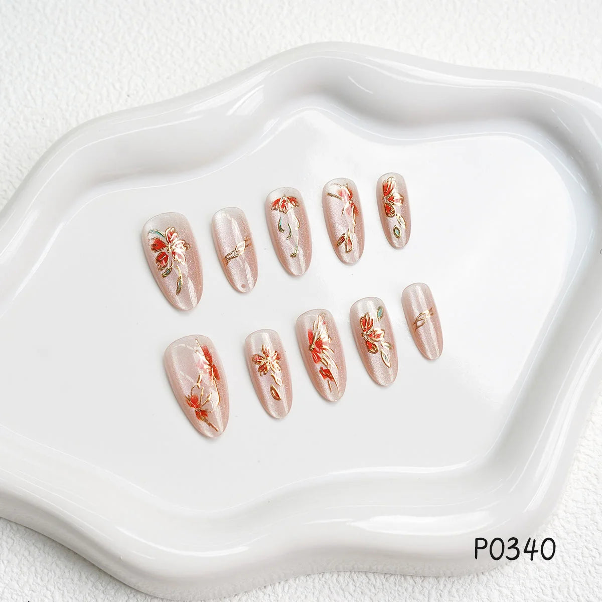 Press-On Nail Set Floral Design 30 Piece Multiple Sizes