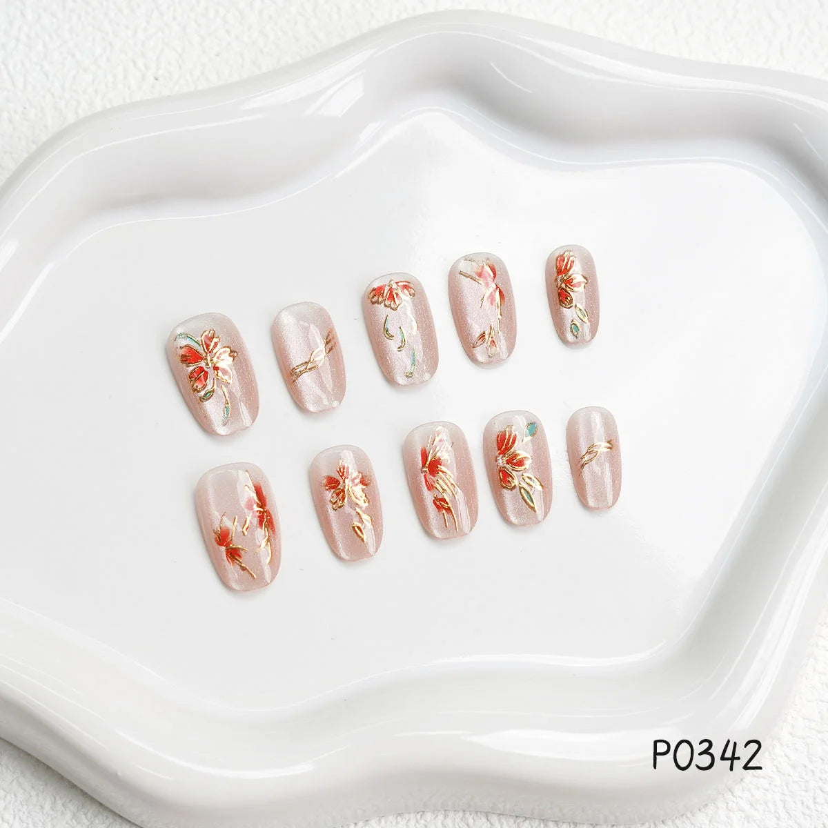 Press-On Nail Set Floral Design 30 Piece Multiple Sizes